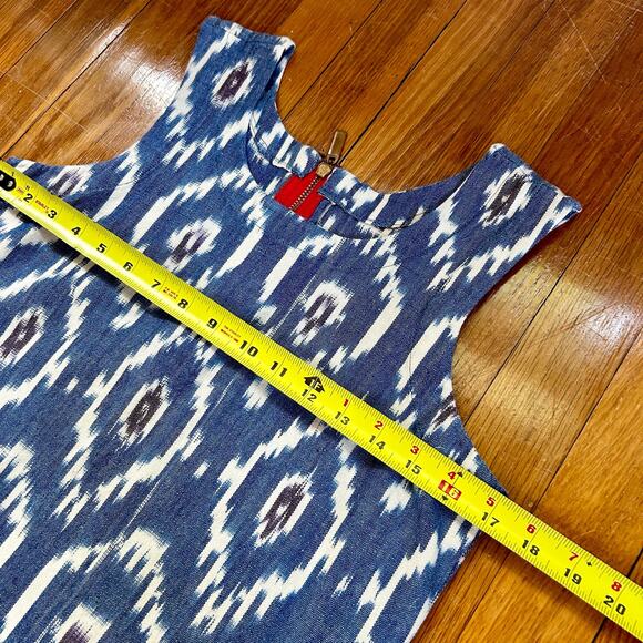 Vintage 70s Handmade Retro Patterned Blue and White Dress with Pockets Size Med - Picture 6 of 13